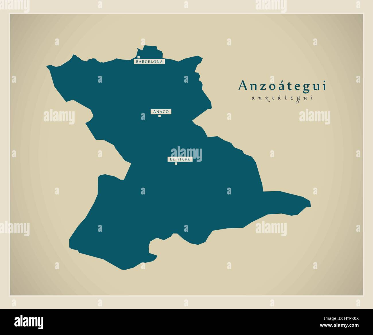 Modern Map - Anzoategui VE Stock Vector