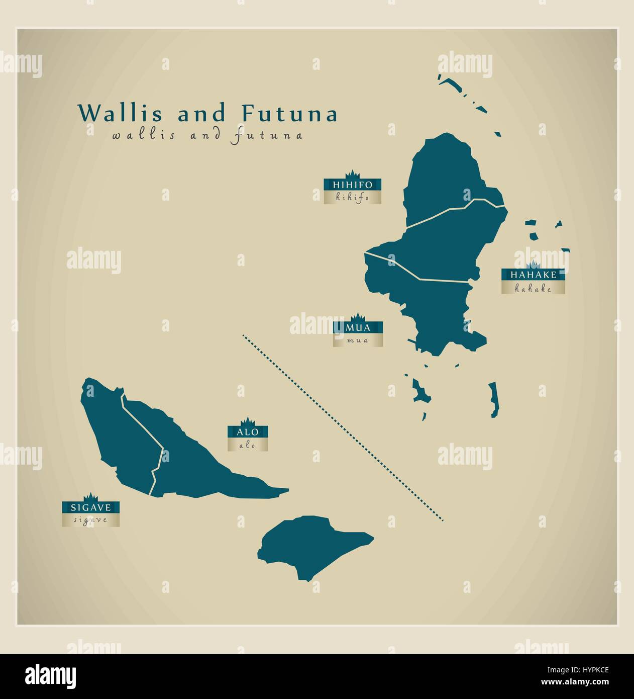 Modern Map - Wallis and Futuna Islands with names details WF Stock Vector