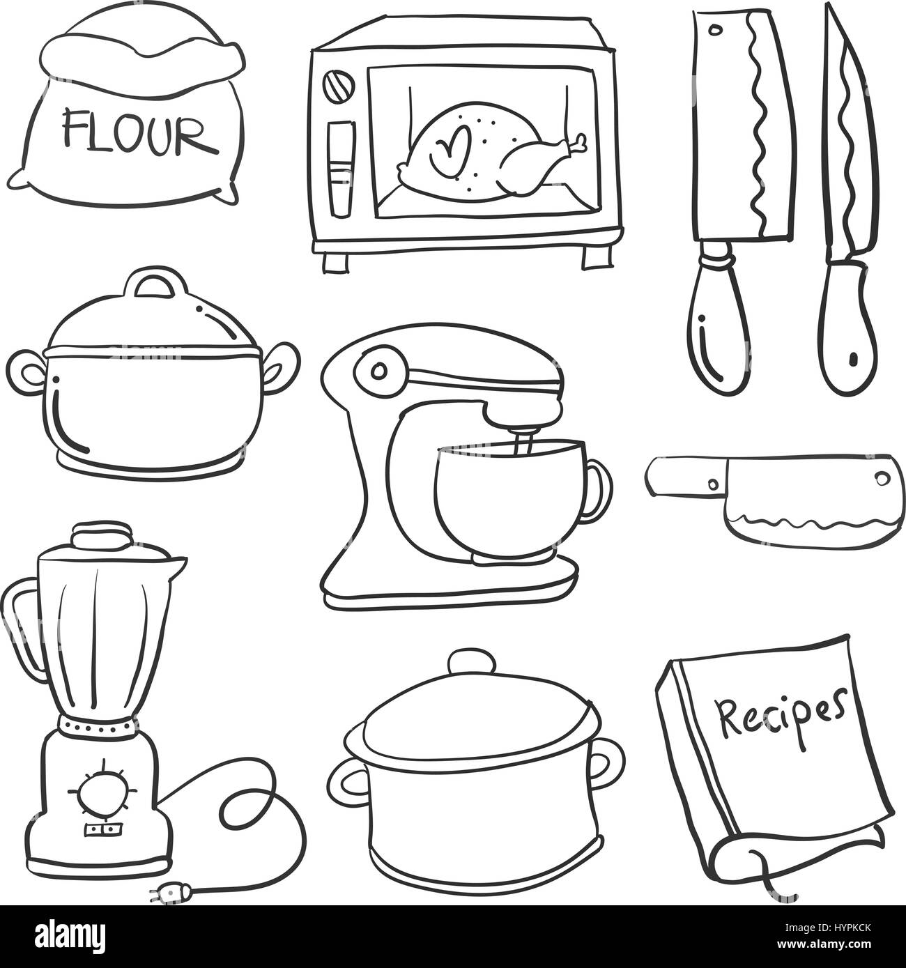 Kitchen set hand draw cartoon doodles Stock Vector Image & Art - Alamy
