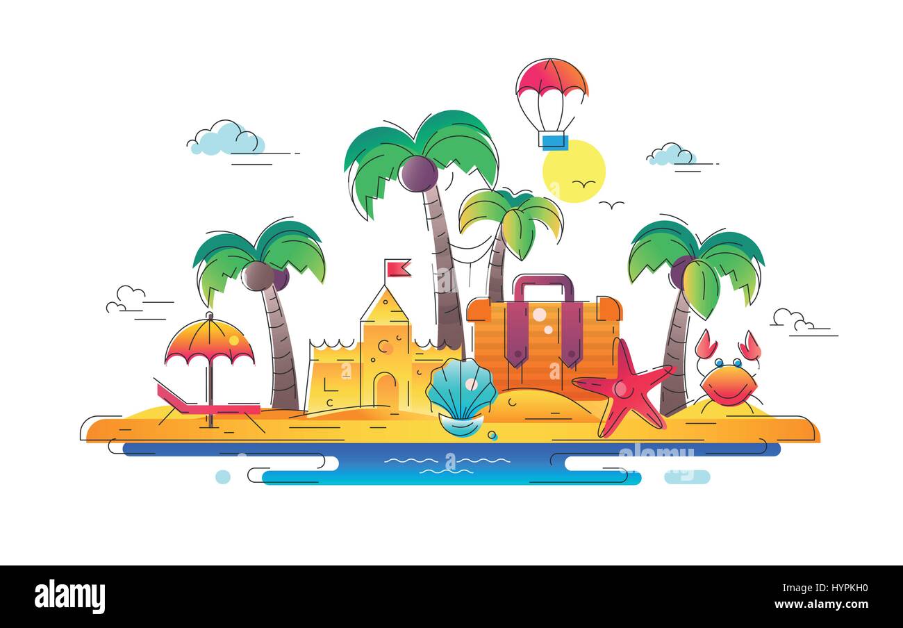 At the Seaside - vector line travel illustration Stock Vector
