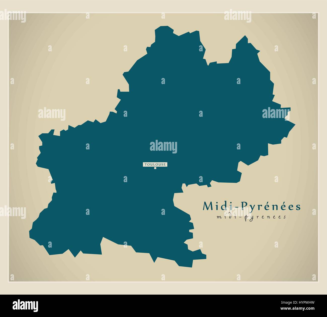 Modern Map - Midi Pyrenees FR France Stock Vector