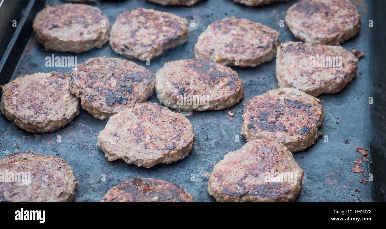 Beef burgers at a greasy spoon restaurant Stock Photo Alamy