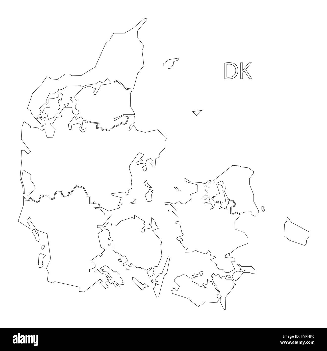 Denmark outline silhouette map illustration with regions Stock Vector 