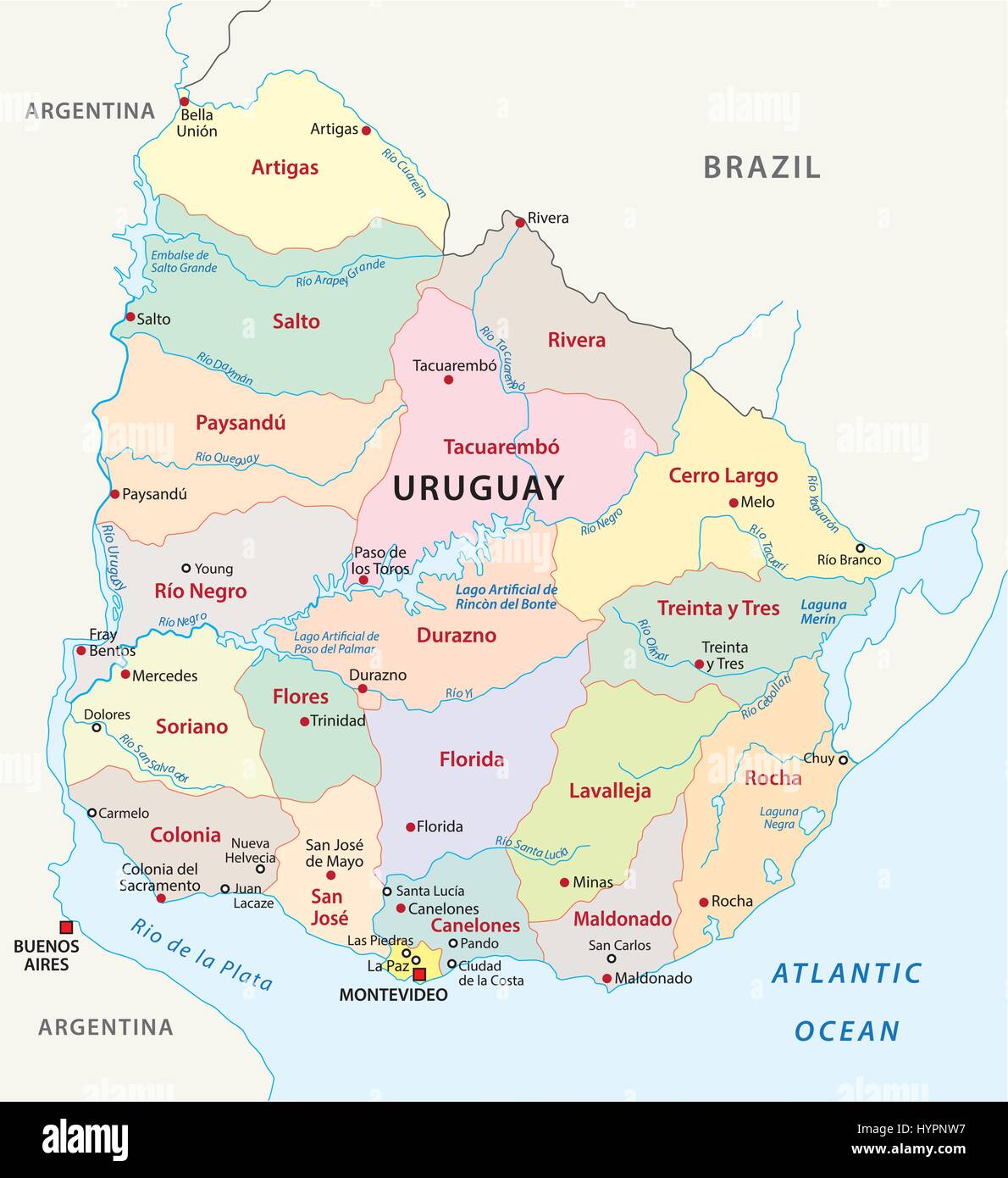 uruguay administrative map Stock Vector