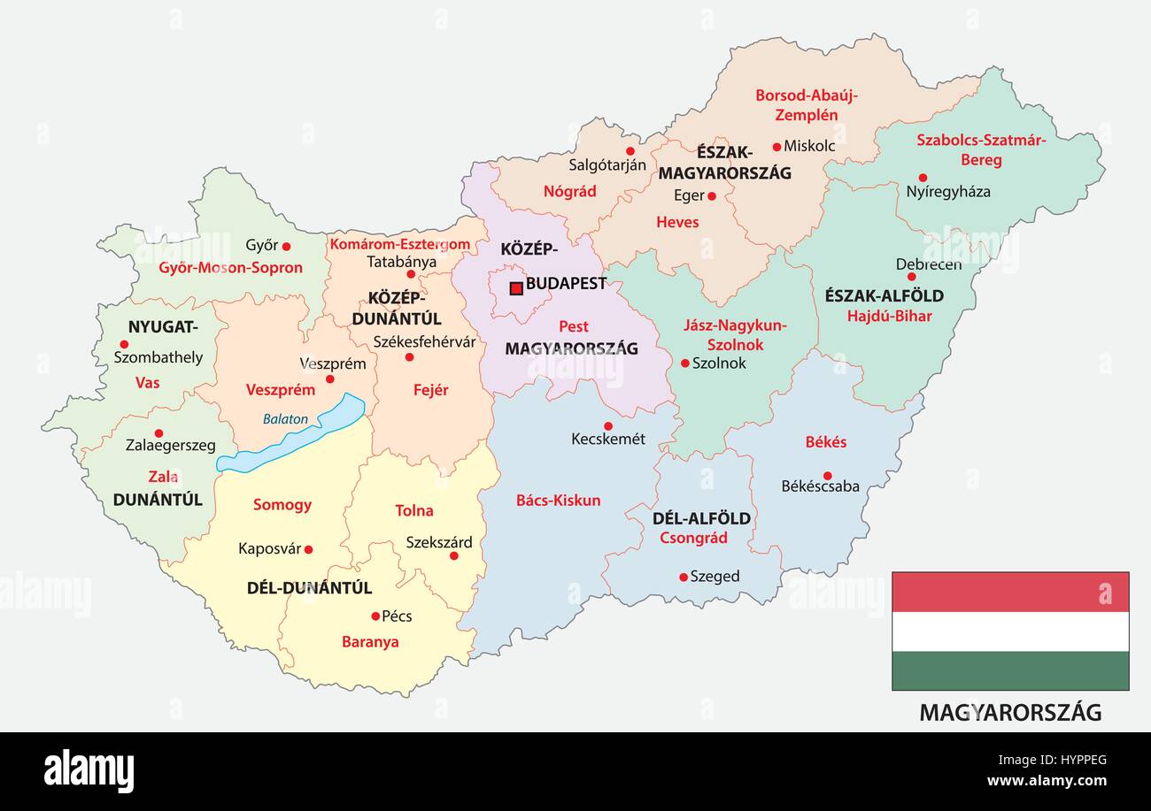 Administrative Map Of The Hungarian Regions And Counties Stock Vector 