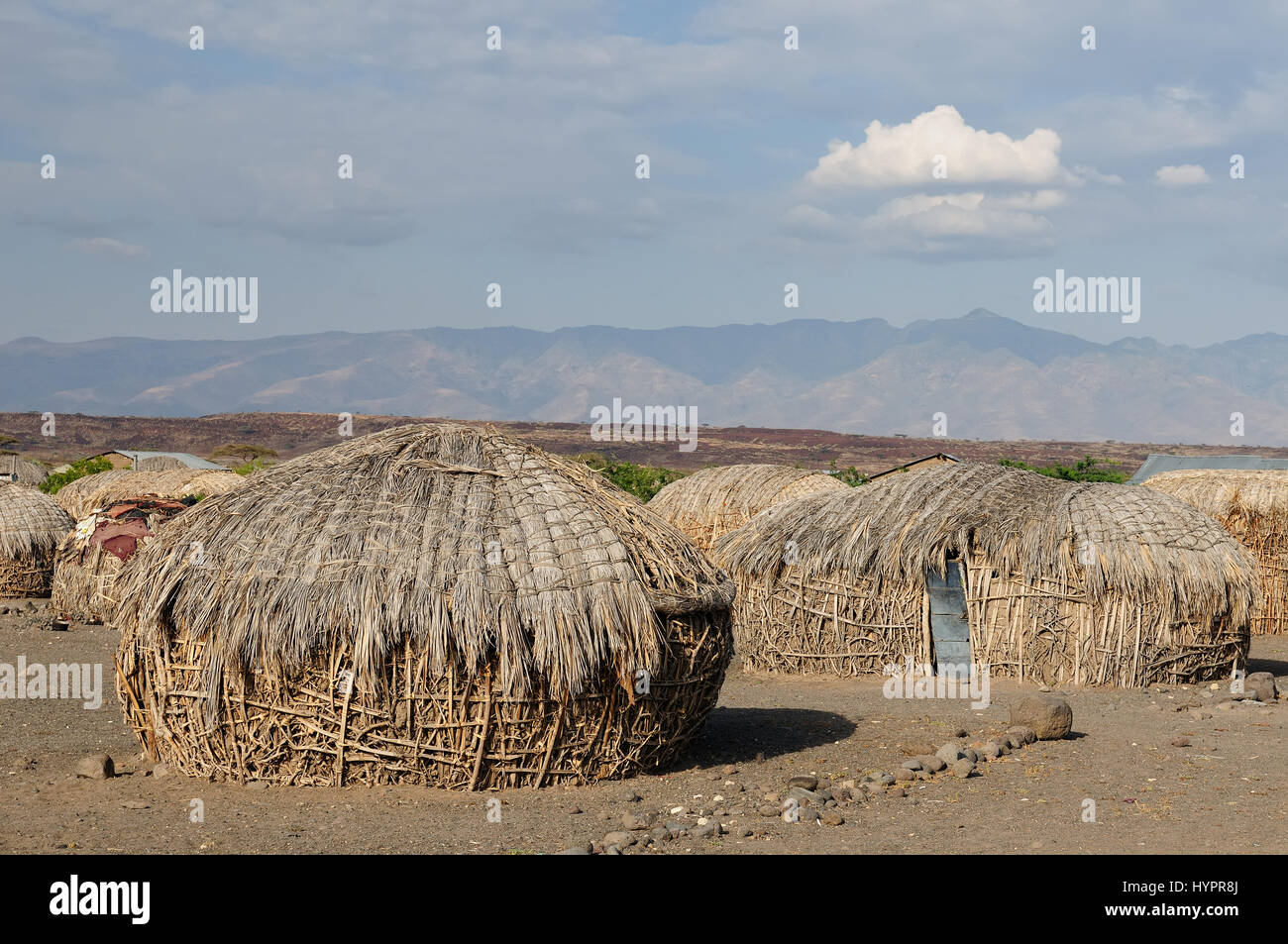 Traditional round house of people from the Turkana tribe on the shore of the lake Turkana in Kenya Stock Photo