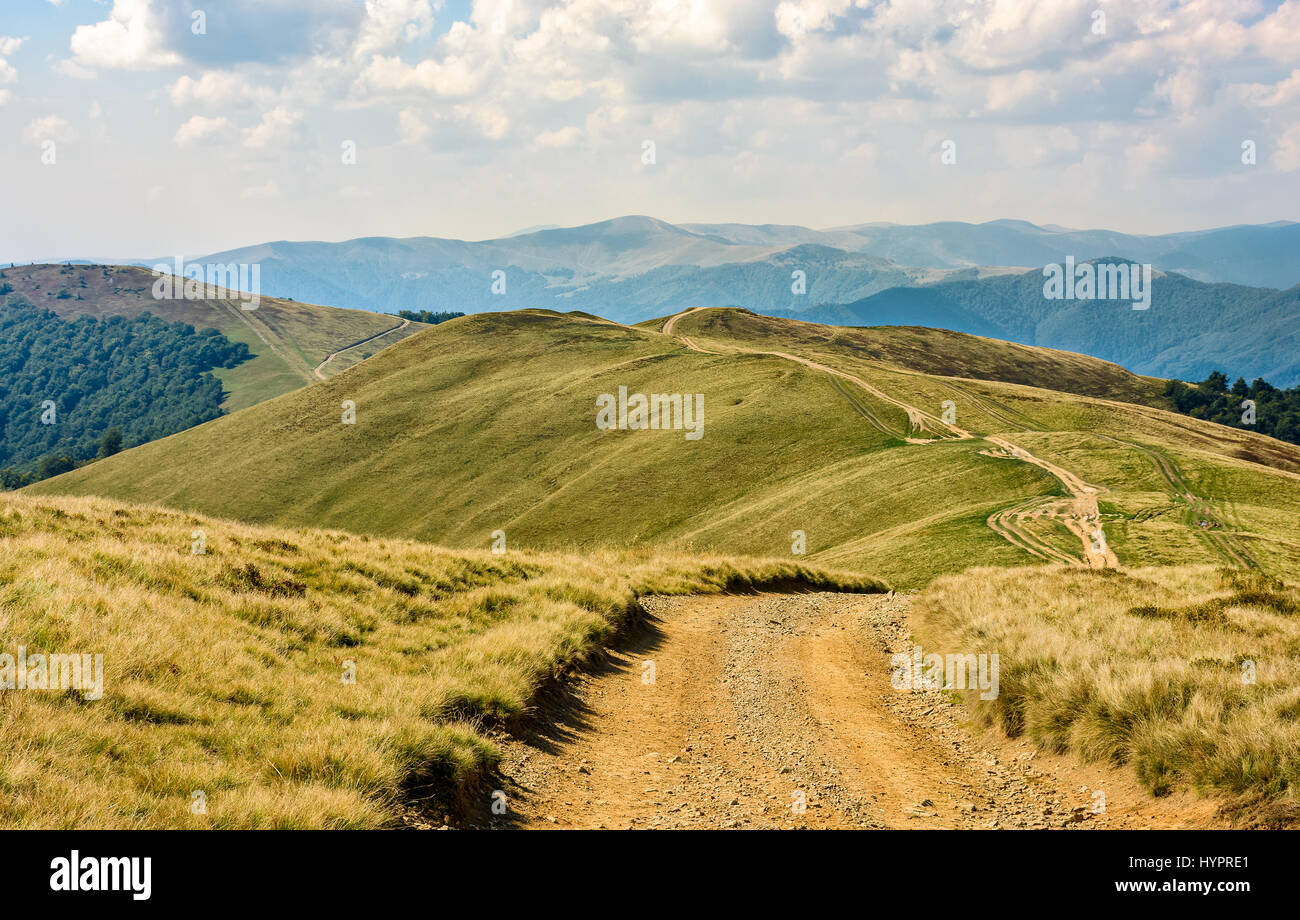 winding path through large meadows on the hillside. mountain ridge landscape in summer time Stock Photo