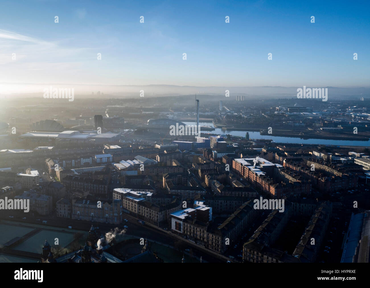 An aerial view of the Glasgow University campus, Scotland, UK. Stock Photo