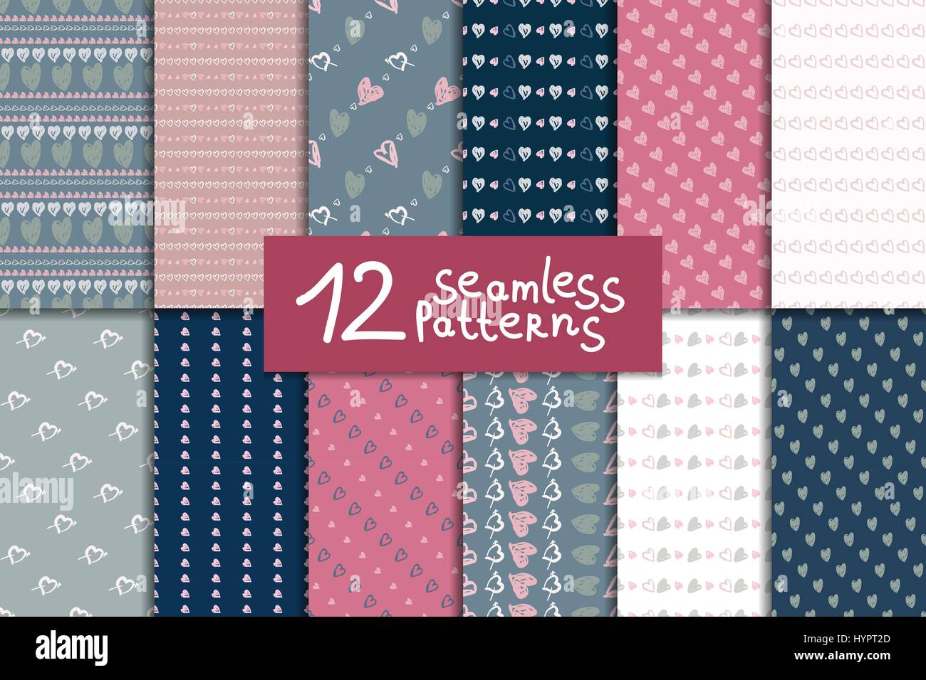 Doodle seamless pattern set with hearts Stock Vector Image & Art - Alamy