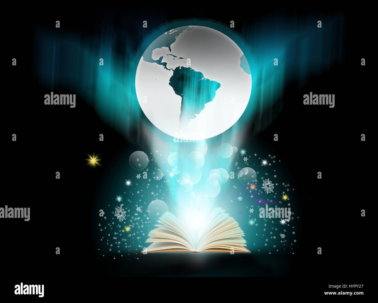 Magic book with light effect Stock Photo - Alamy