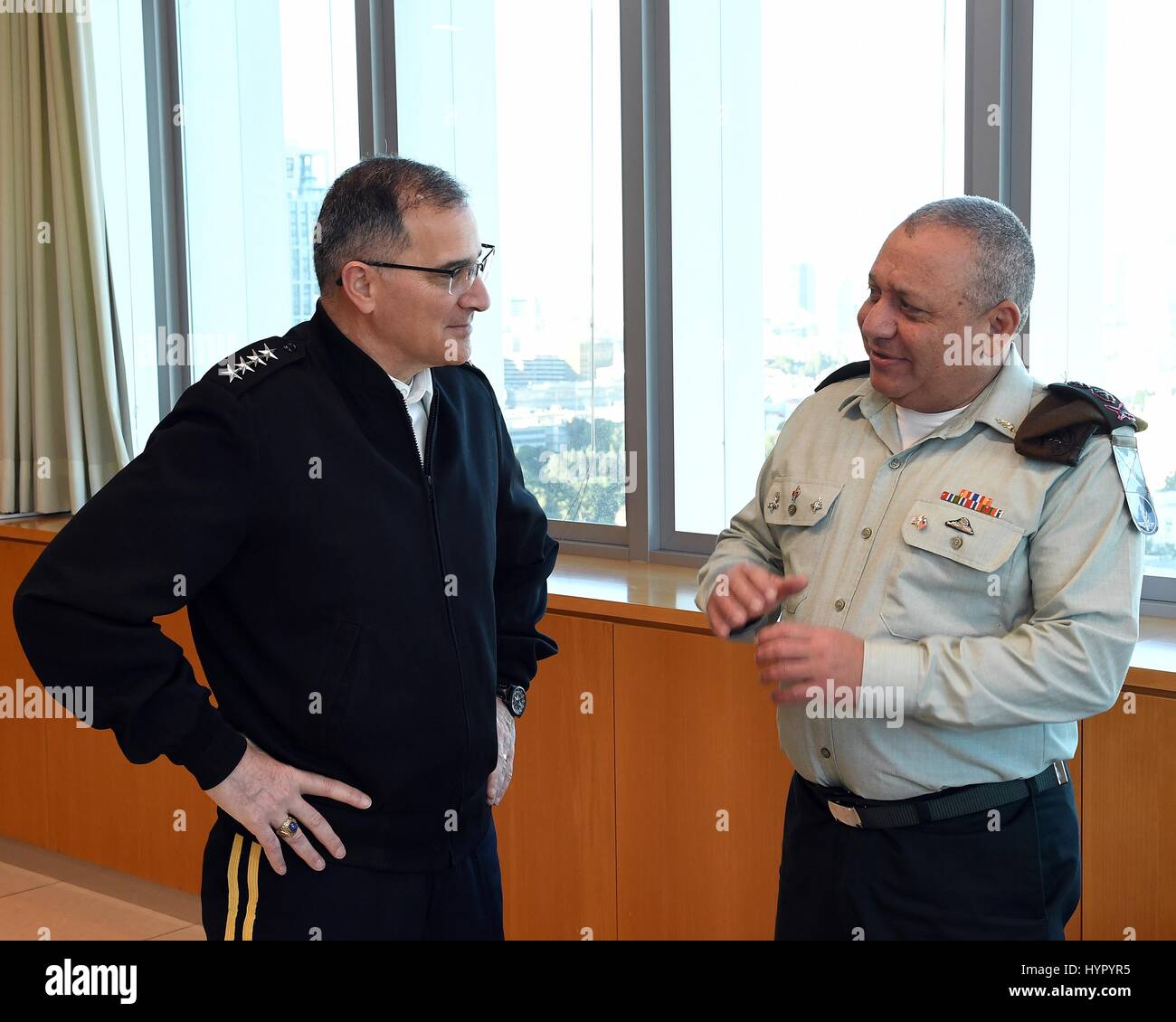 U.S. European Command Commander Curtis Scaparrotti meets Israeli Defense Forces Chief of Staff Gadi Eizenkot at the IDF Headquarters March 6, 2017 in Tel Aviv, Israel. Stock Photo