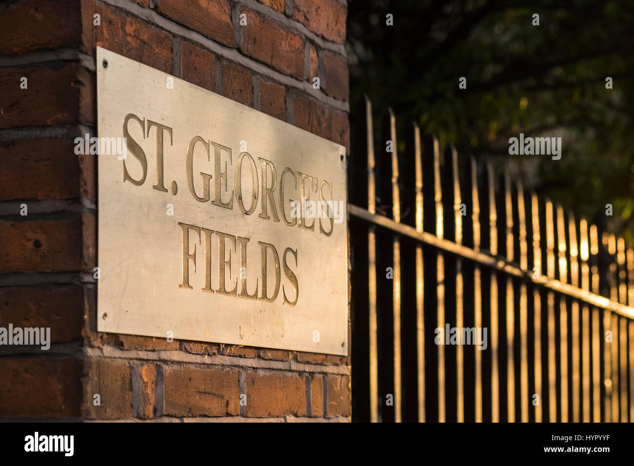St.Georges Fields name plaque on Hyde Park Place, London, England, U.K. Stock Photo