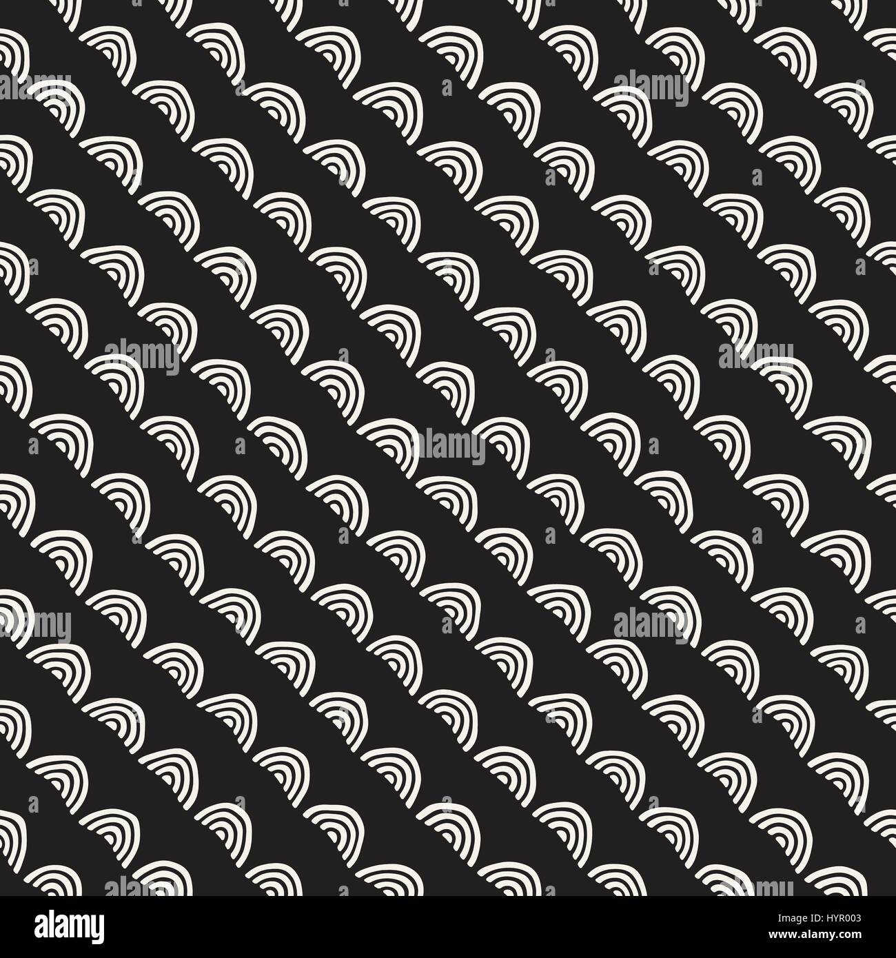 Monochrome minimalistic seamless pattern with arcs. Simple hand drawn ...