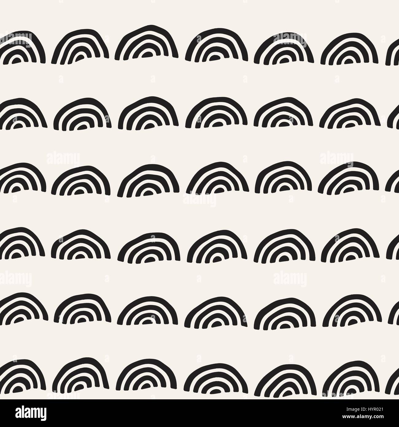 Monochrome minimalistic seamless pattern with arcs. Simple hand drawn ...