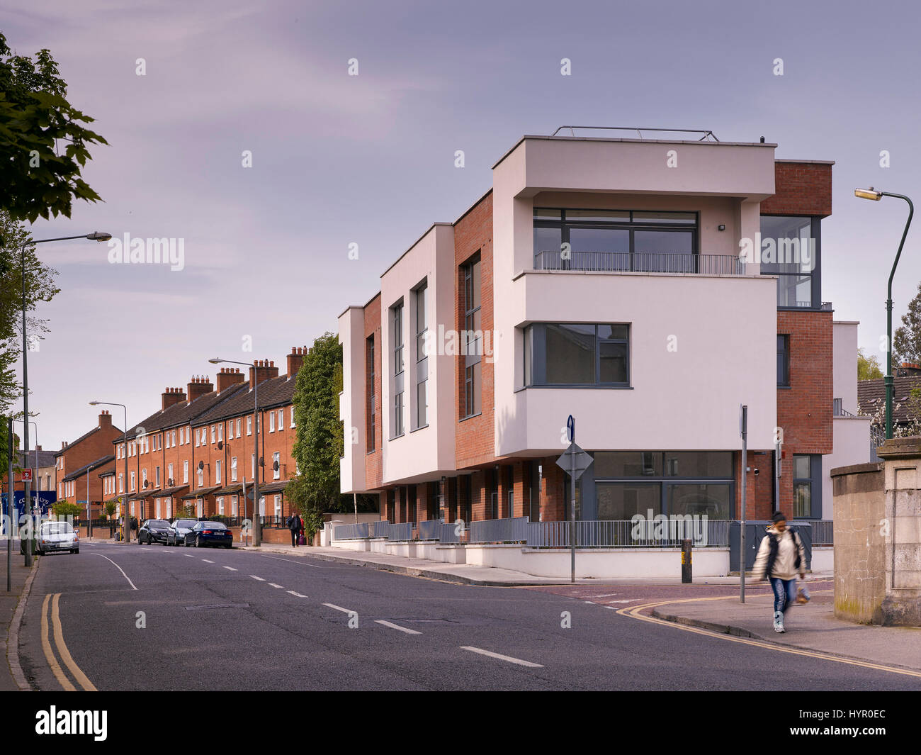 Exterior facade from distance on street showing figure. Rathmines