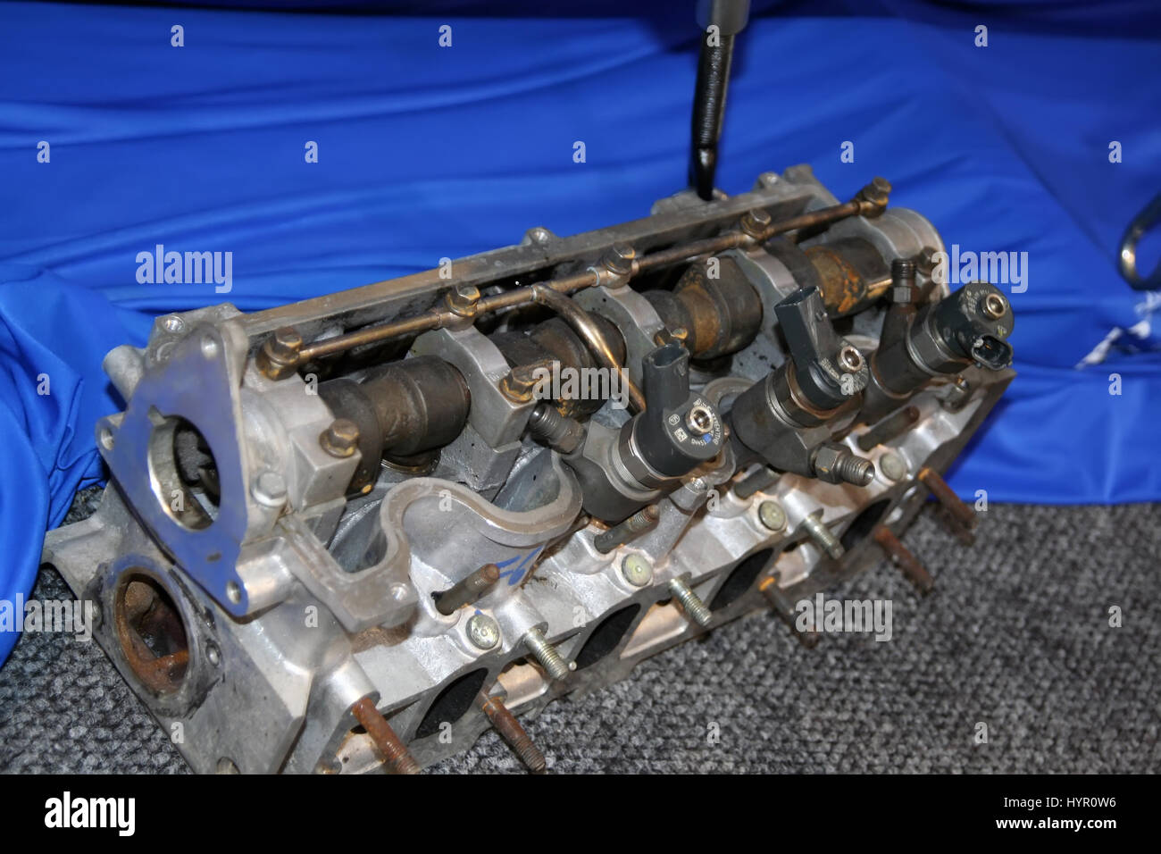 Old car engine. Old automobile motor. Stock Photo