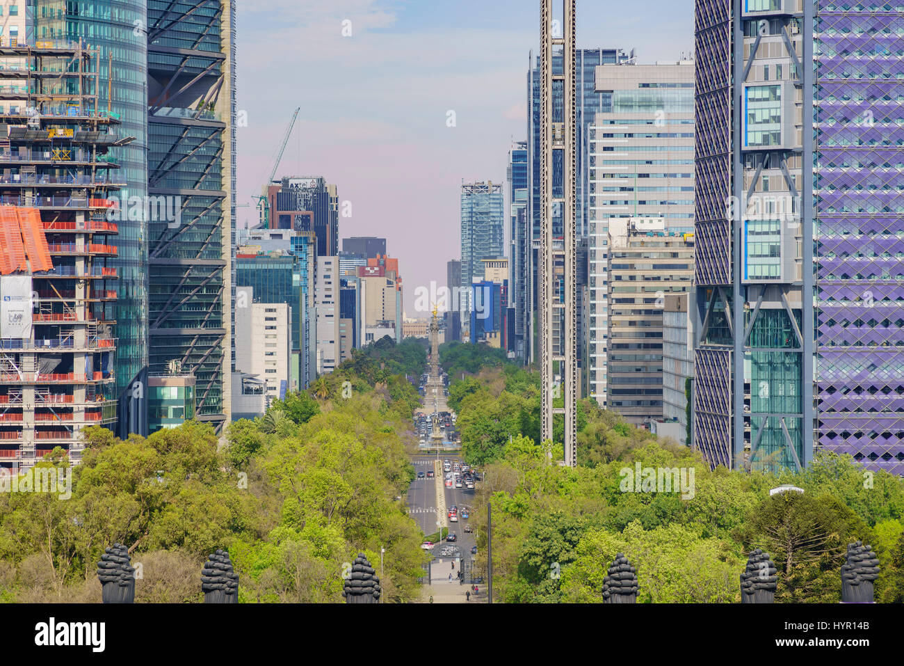 Mexico City, FEB 17: Aerial cityscape with Paseo de la Reforma from Chapultepec Castle on FEB 17, 2017 at Mexico City Stock Photo