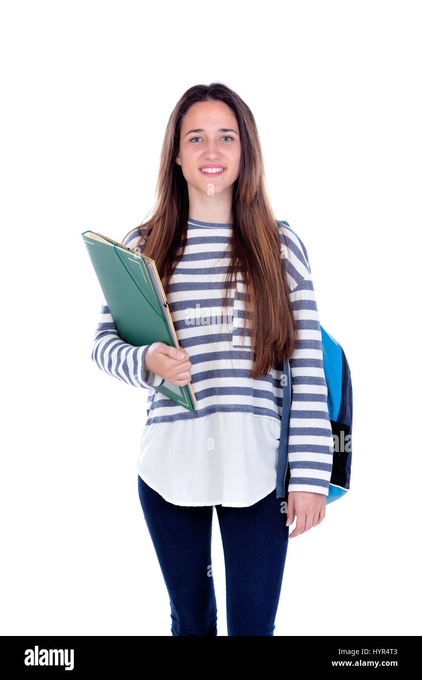 Teenager student girl isolated on a white background Stock Photo - Alamy