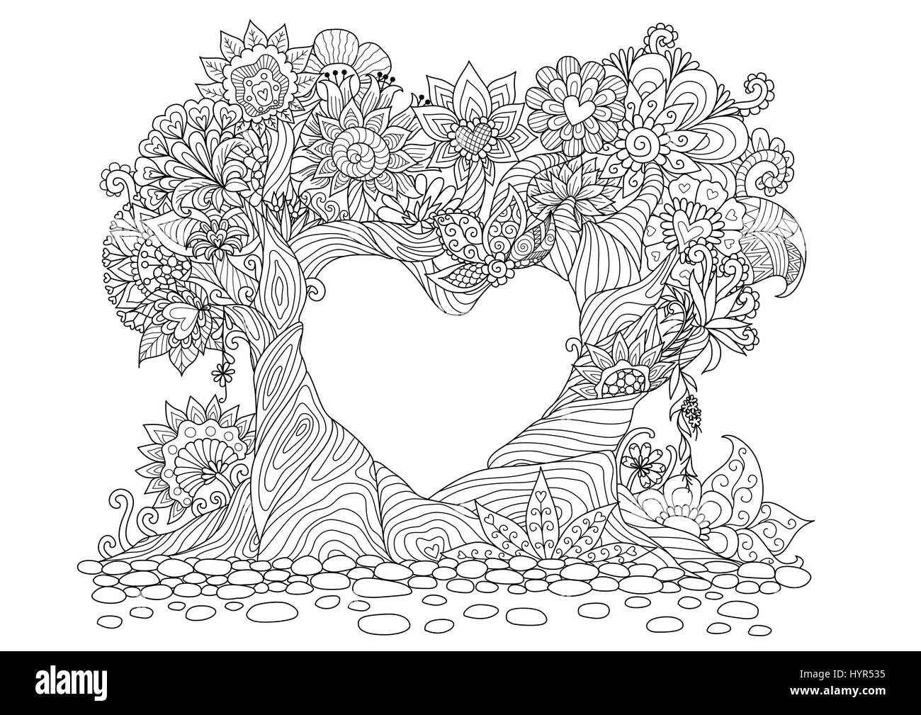 coloring, love, page, vector, abstract, book, day, forest, concentric, tree,  decoration, print, tribal, floral, white, mandala, ornament, flower, adul  Stock Vector Image & Art - Alamy