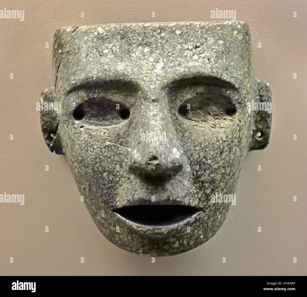 Mask made of marble. Teotihuacan  150 BC - AD 750 Mexico   ( The Mayans - Maya civilization was a Mesoamerican civilization in Yucatán  Mexico and Belize in Central America ( 2600 BC - 1500 AD ) Pre Columbian American ) Stock Photo