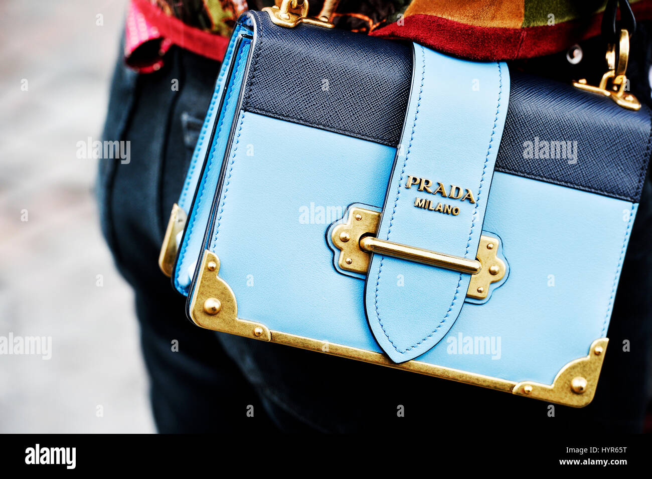 Woman with red leather Prada bag before Giorgio Armani fashion show, Milan  Fashion Week street style on January 15, 2018 in Milan. – Stock Editorial  Photo © AndreaA. #272282508