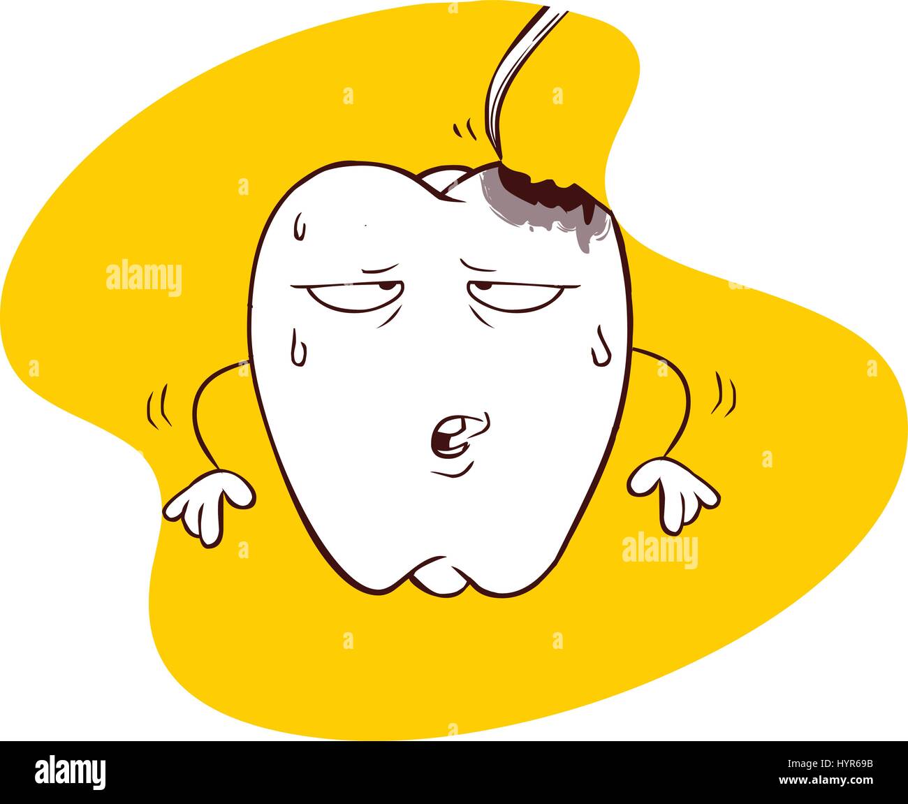 yellow background Vector illustration of a tooth decay Stock Vector