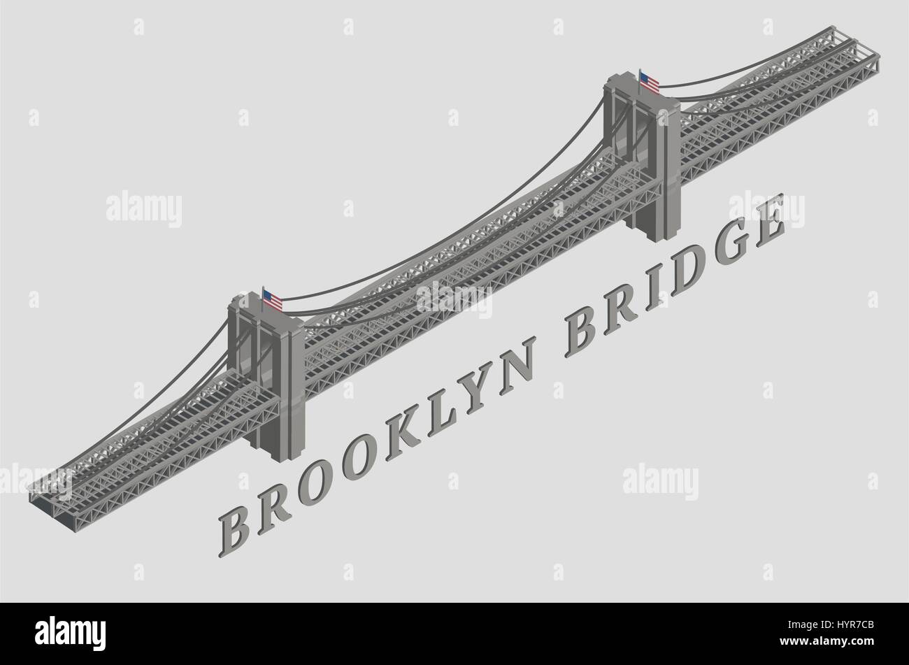 vector 3d illustrated brooklyn bridge manhattan new york Stock Vector