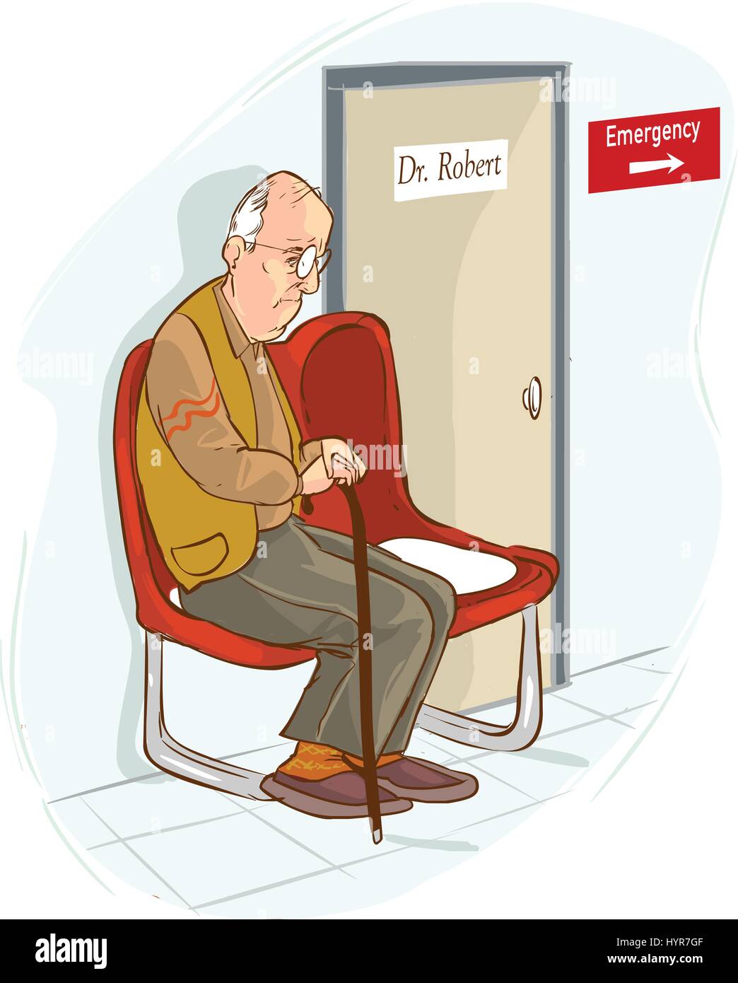 vector illustration of a  old man waiting in waiting room Stock Vector