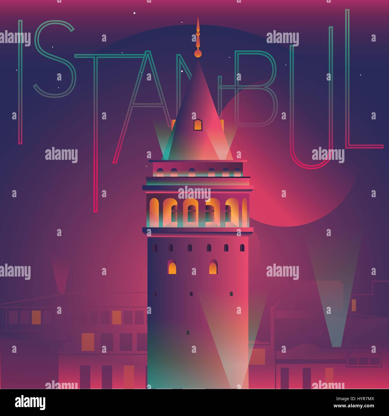 vector illustration of galata tower night view Stock Vector Image & Art ...