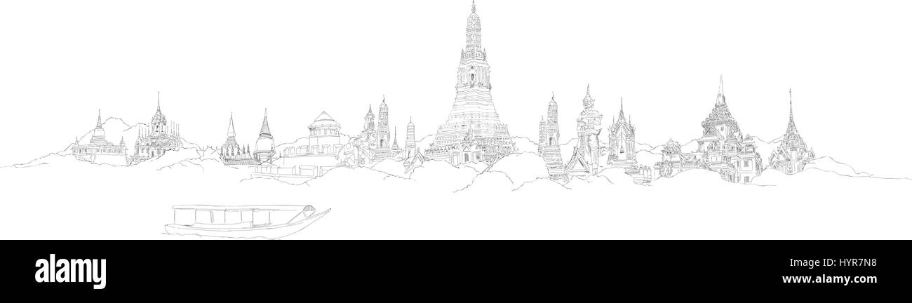 vector panoramic bangkok city sketch Stock Vector