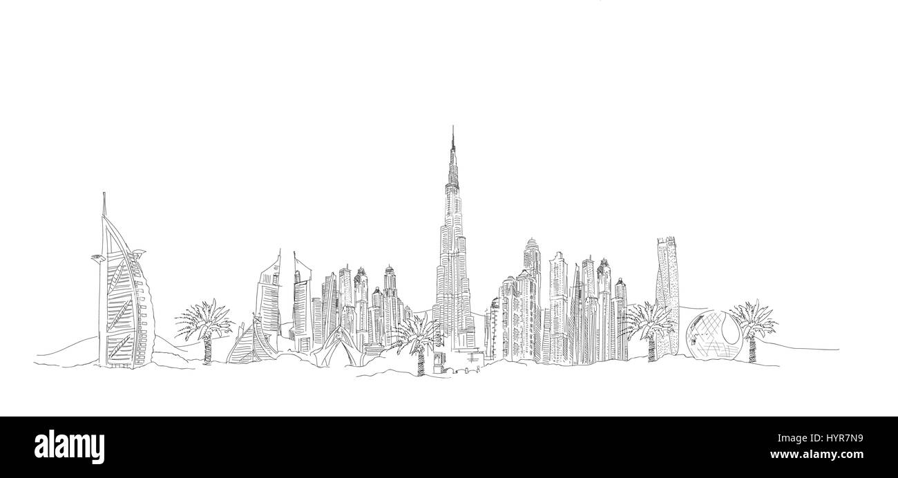 Dubai uae  april 14 2019 sketch of the burj Vector Image