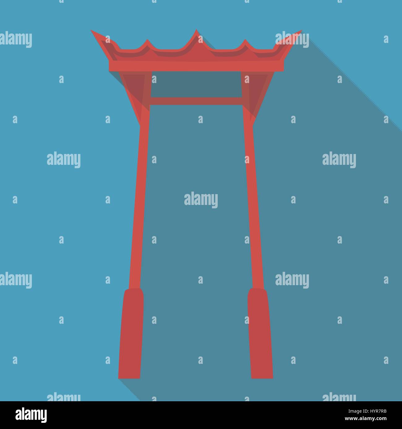 Vector illustration long shadow flat icon of japanese temple torii gate ...