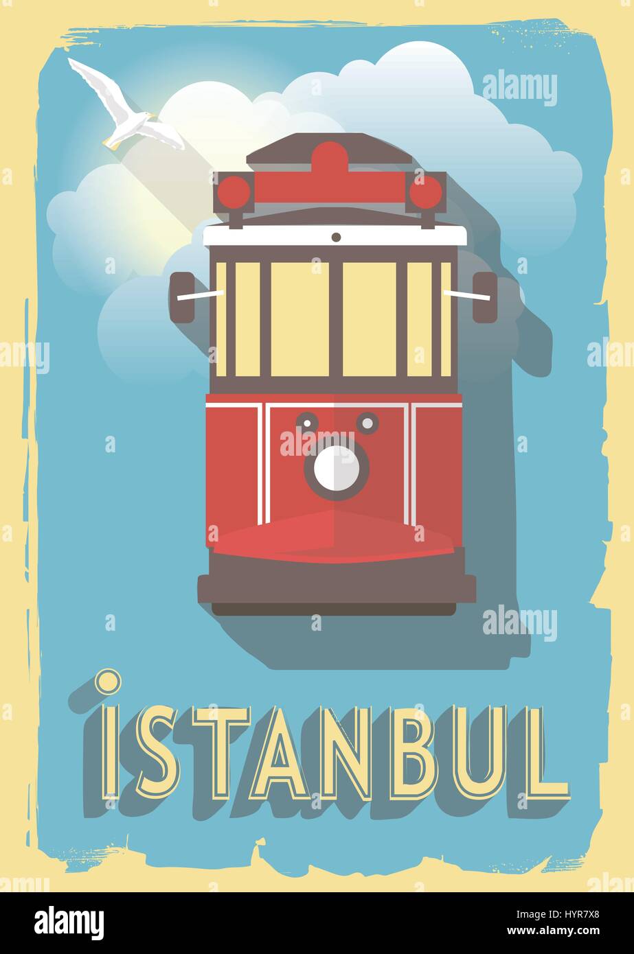 vector illustration railway of istanbul turkey on retro style poster or postcard. Stock Vector