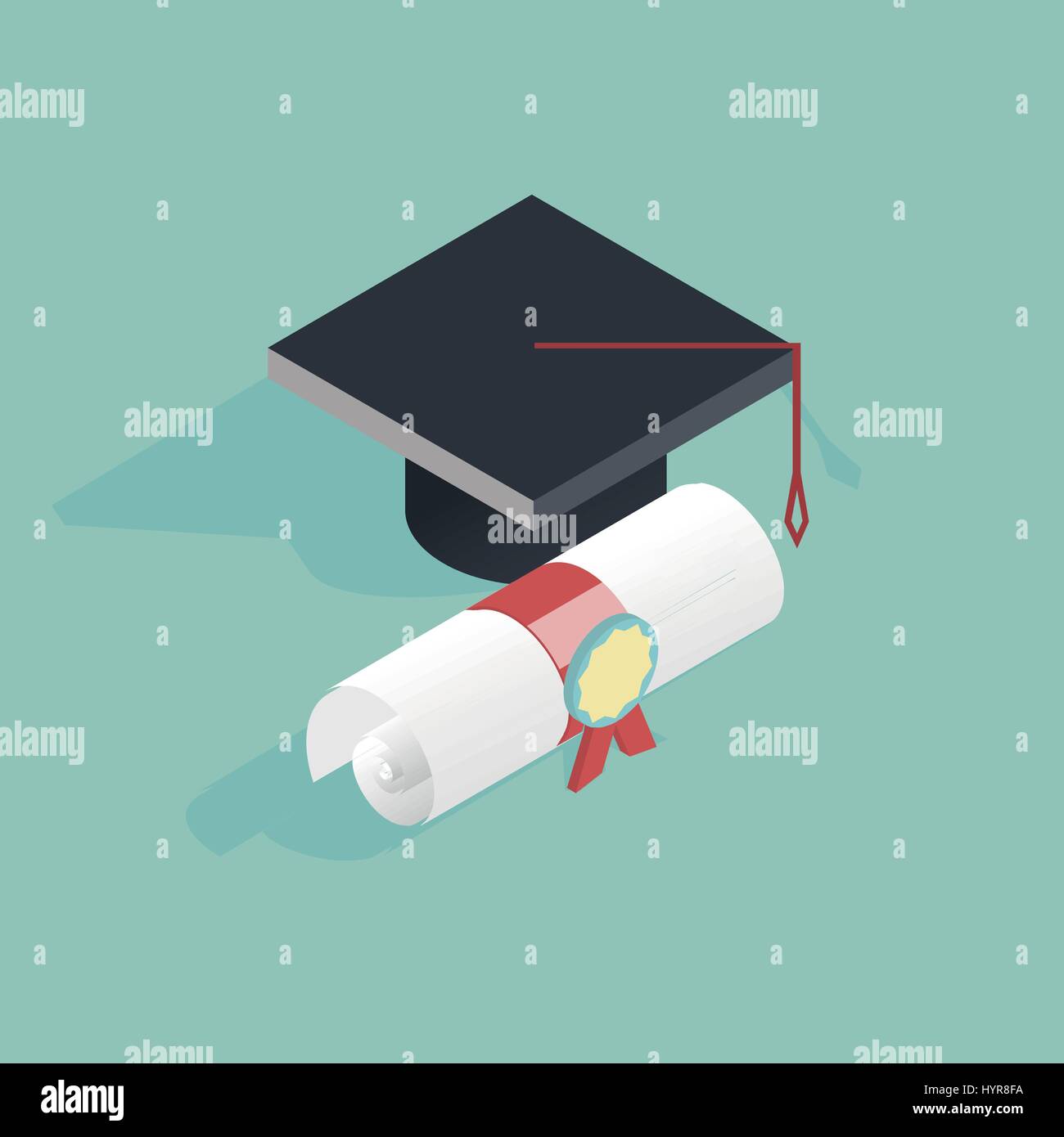 Flat 3d isometric education vector illustration with graduate cap Stock ...