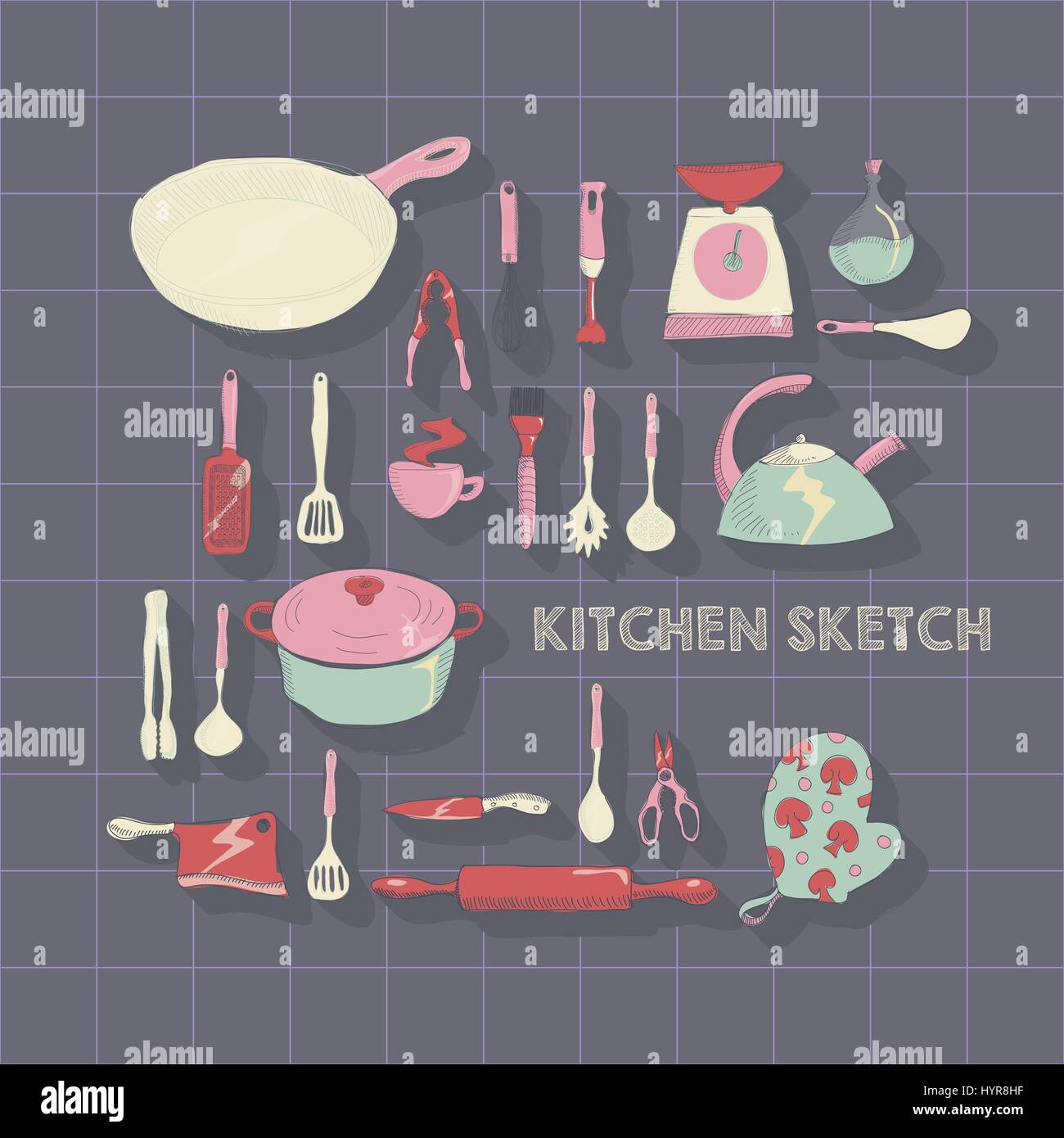 vector hand drawn kitchen icon set illustrtaion Stock Vector Image ...