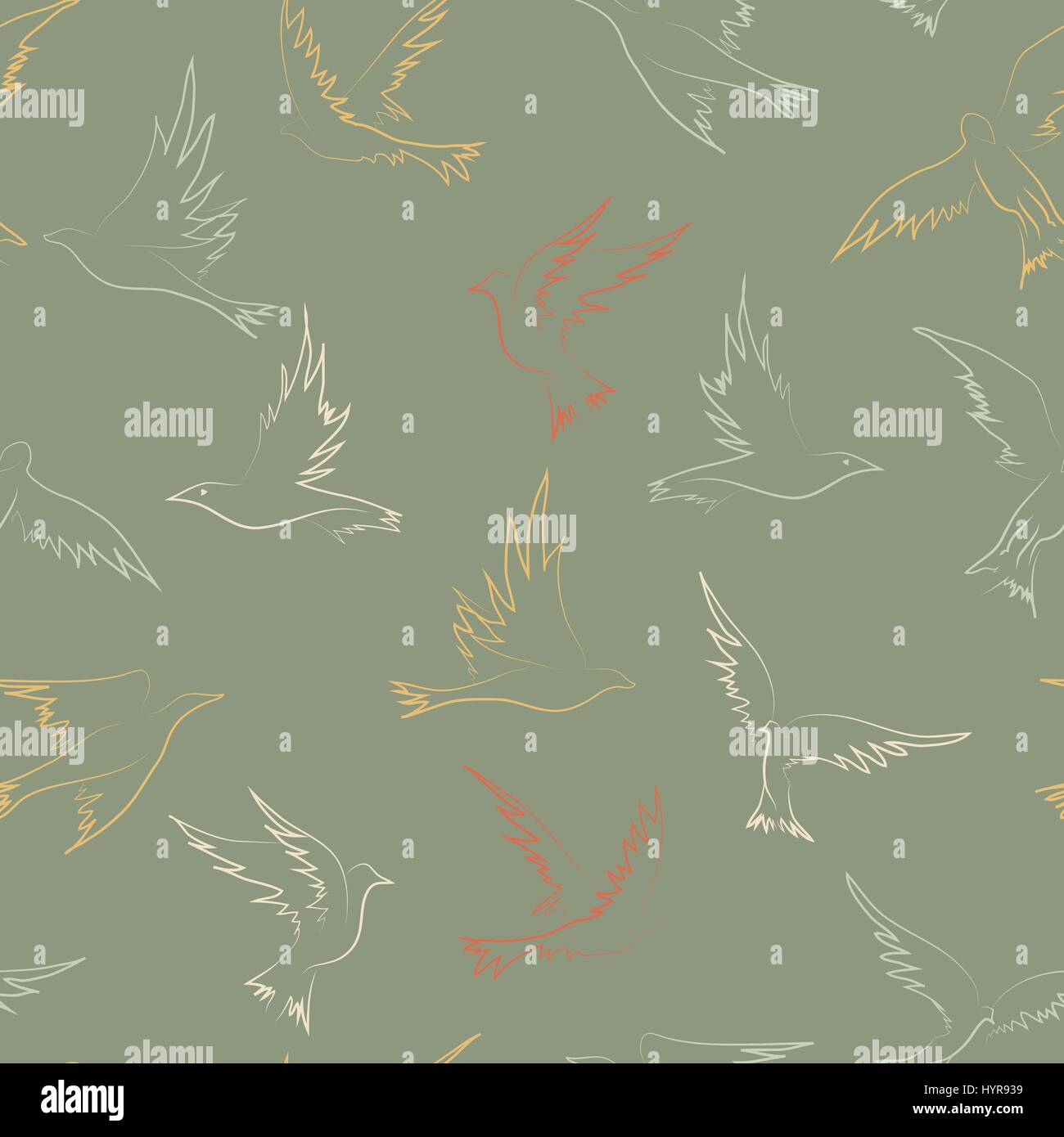vector hand drawn flying birds seamless pattern Stock Vector Image ...
