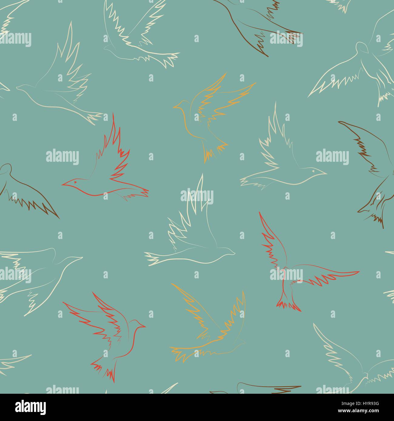 vector hand drawn flying birds seamless pattern Stock Vector Image ...