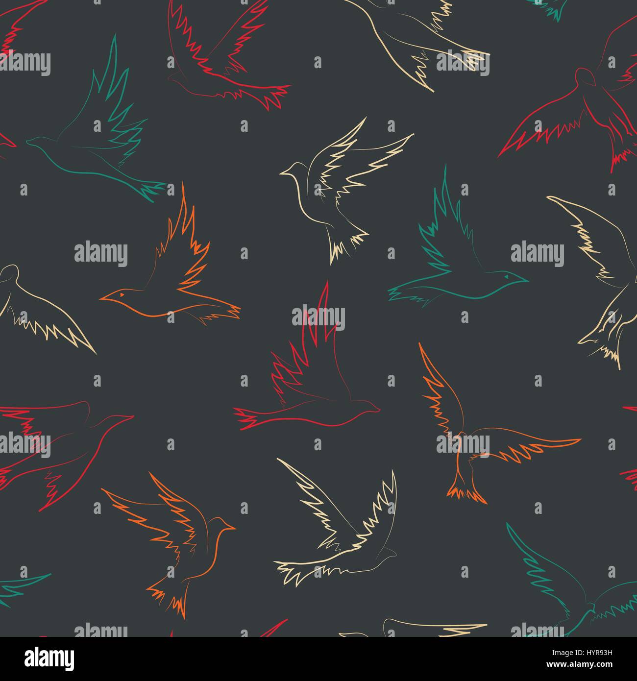 vector hand drawn flying birds seamless pattern Stock Vector Image ...