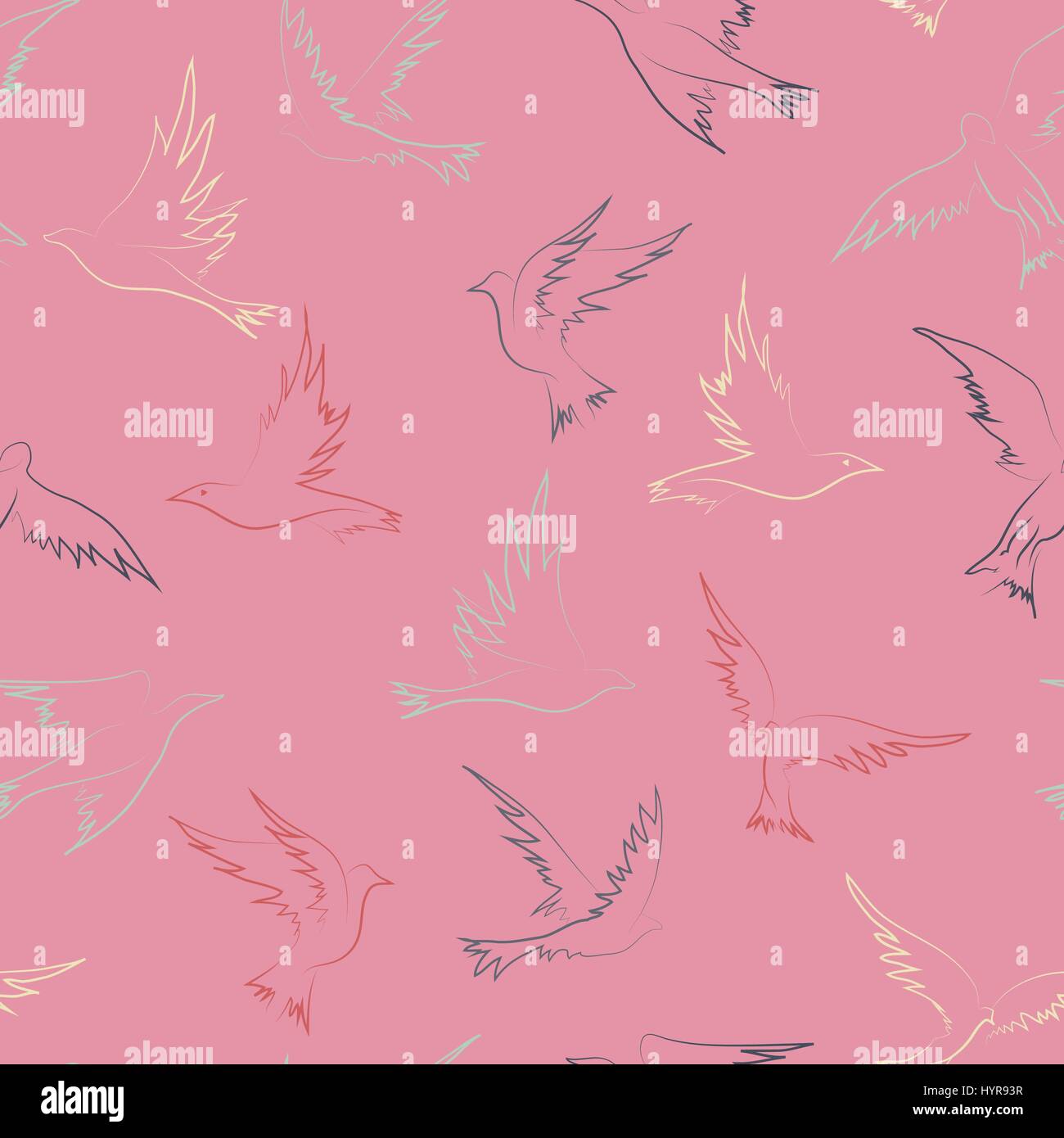 vector hand drawn flying birds seamless pattern Stock Vector Image ...