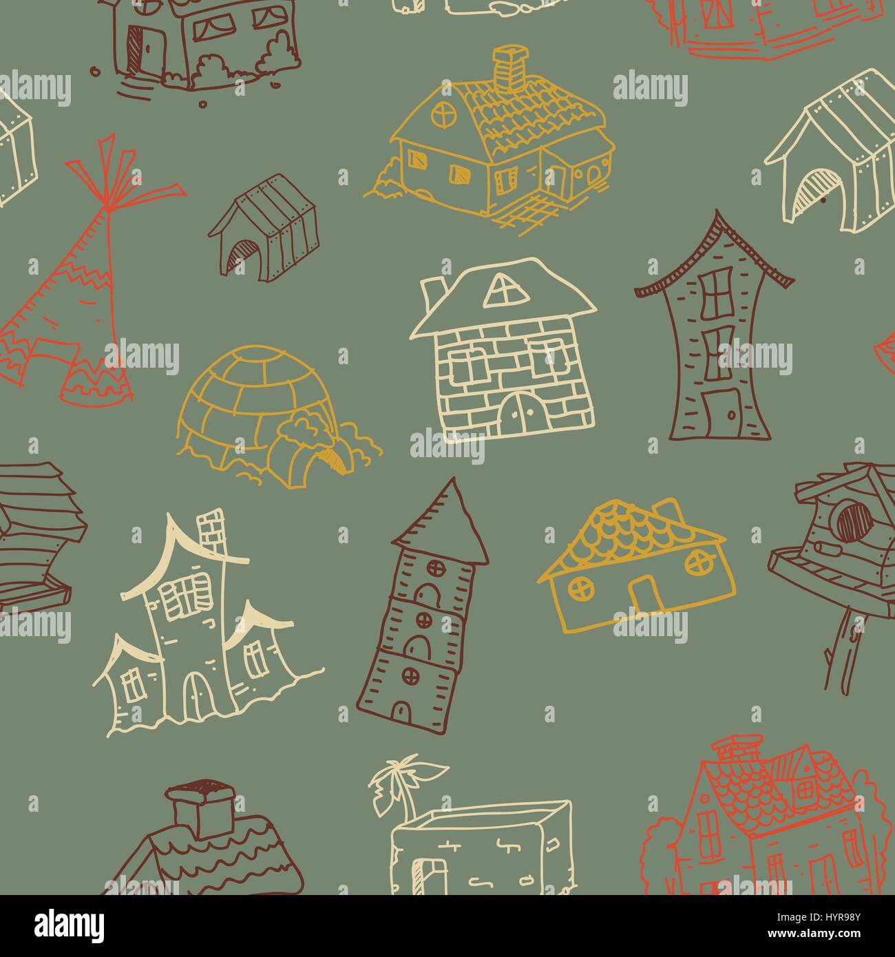 Geometric House Patterns seamless vector geometric abstract houses pattern design Stock Vector ...