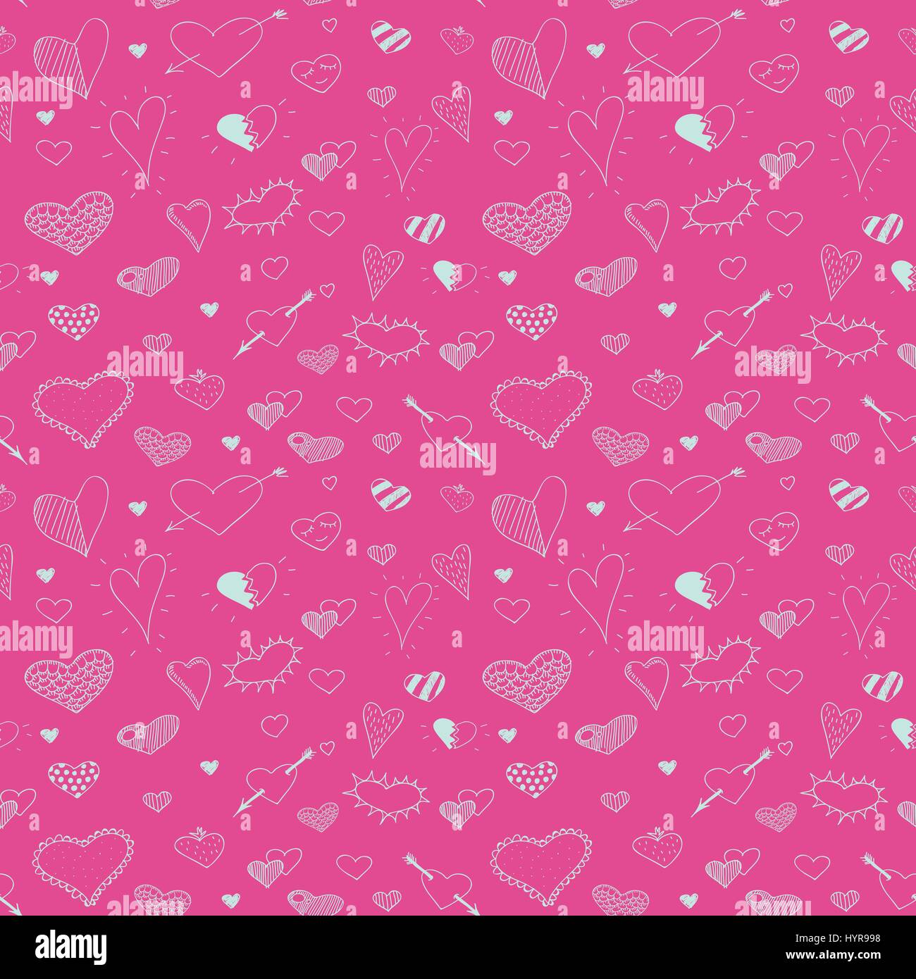 vector sketch drawing heart seamless pattern design Stock Vector Image ...