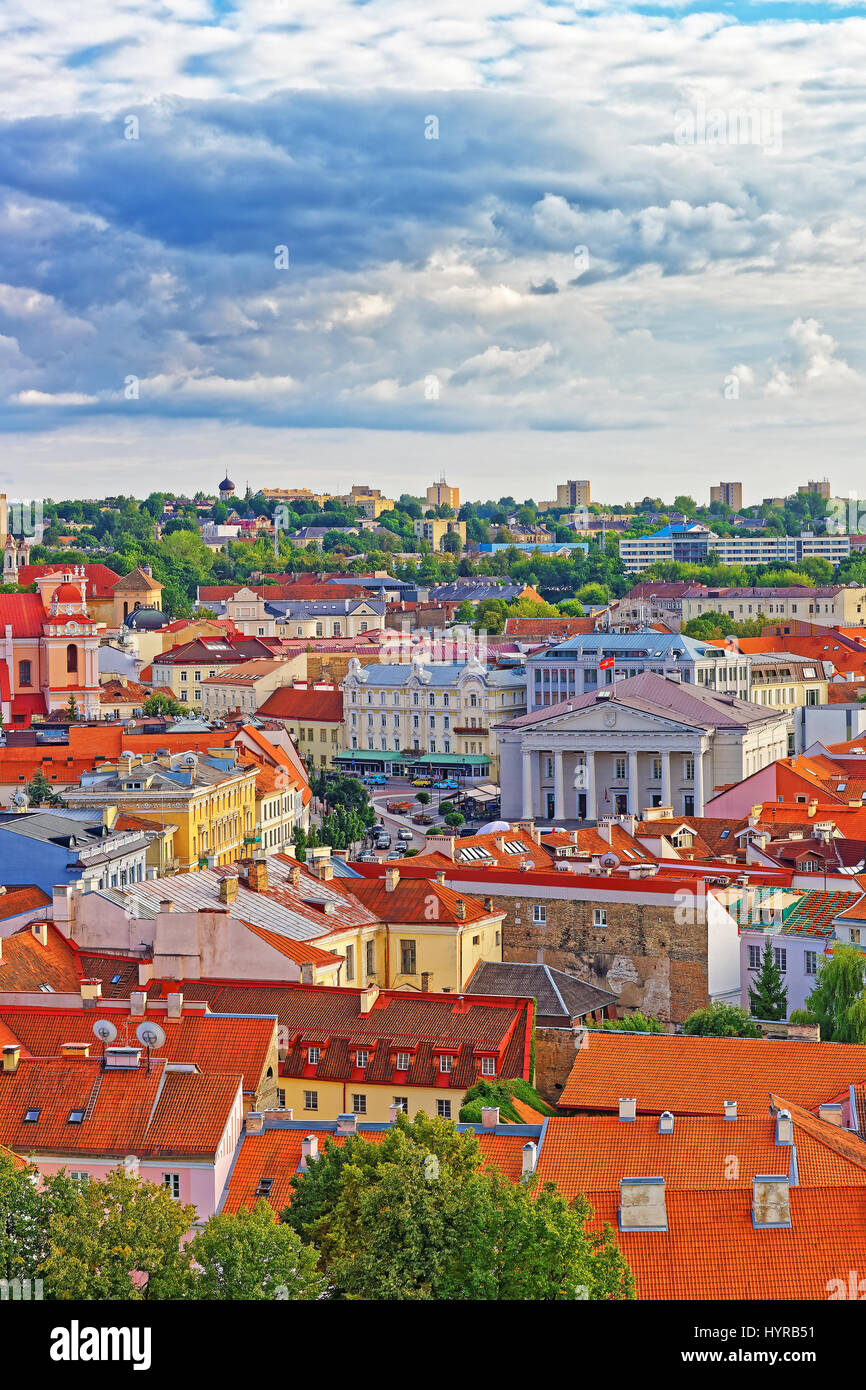 Rooftops of old city and Town Hall in Vilnius, Lithuania Stock Photo