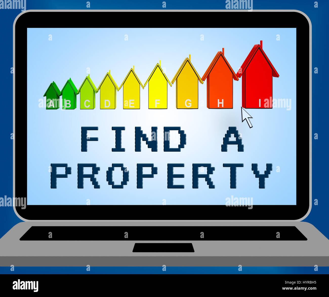 Find A Property Laptop Representing Home Search 3d Illustration Stock