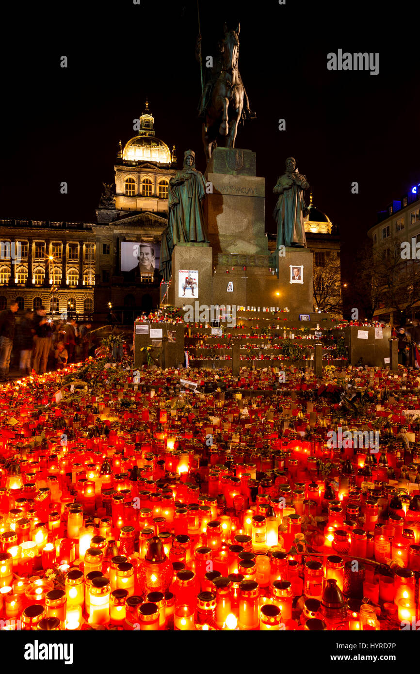 memorial after the death of Vaclav Havel at Saint Wenceslaw square (2011), Prague, Czech Republic Stock Photo