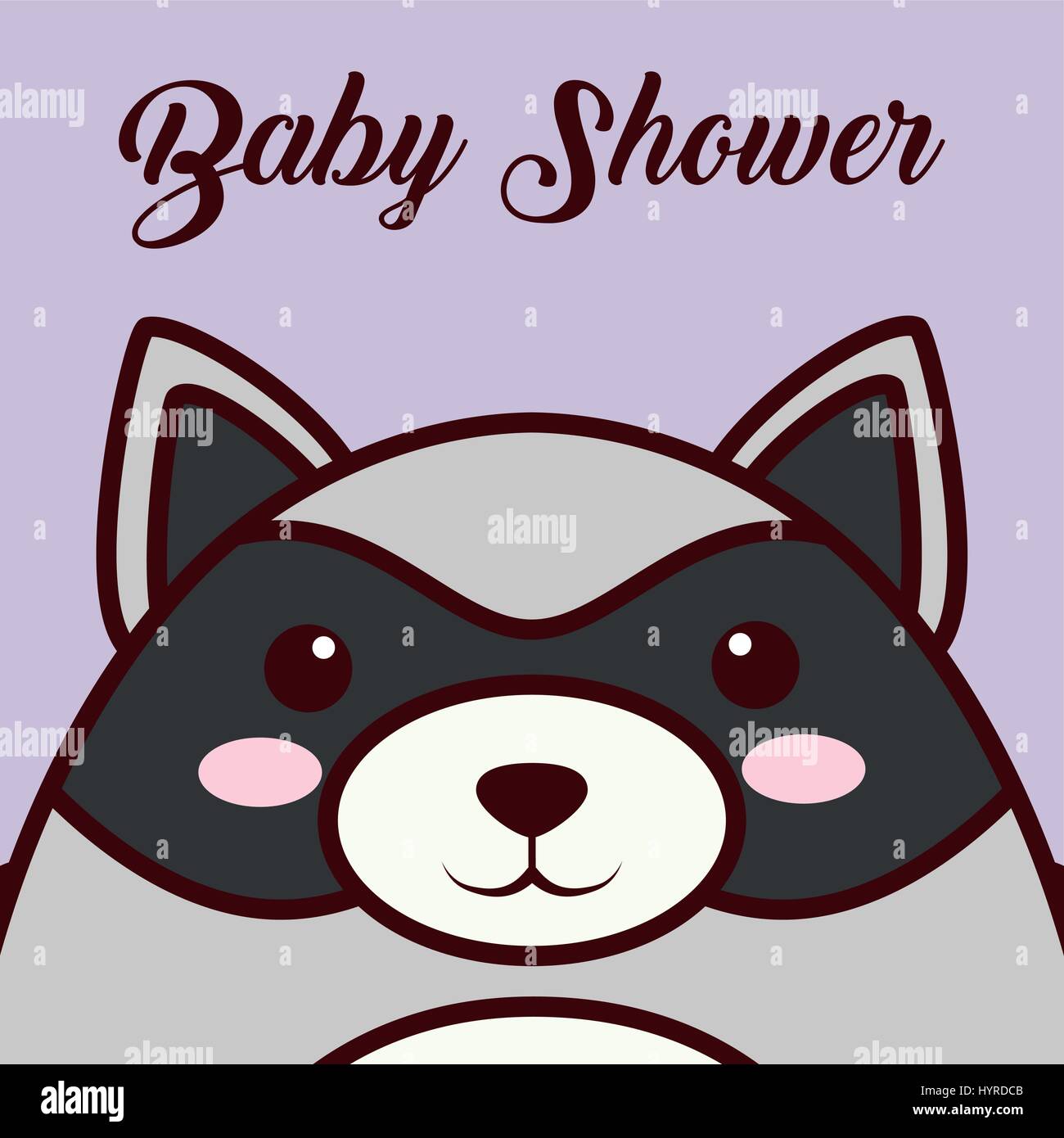 baby shower card with kawaii racoon animal icon over purple background ...