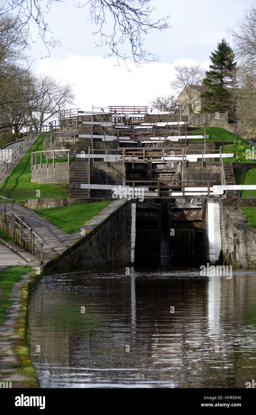 Bingley, West Yorkshire,Five Locks Rise, Leeds & Liverpool Canal Stock Photo