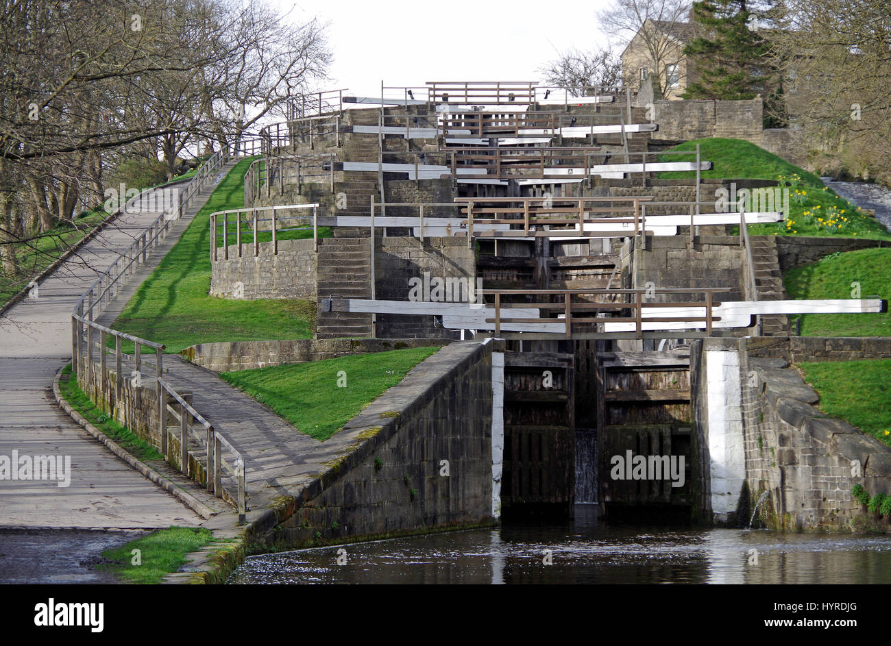 Bingley, West Yorkshire,Five Locks Rise, Leeds & Liverpool Canal Stock Photo