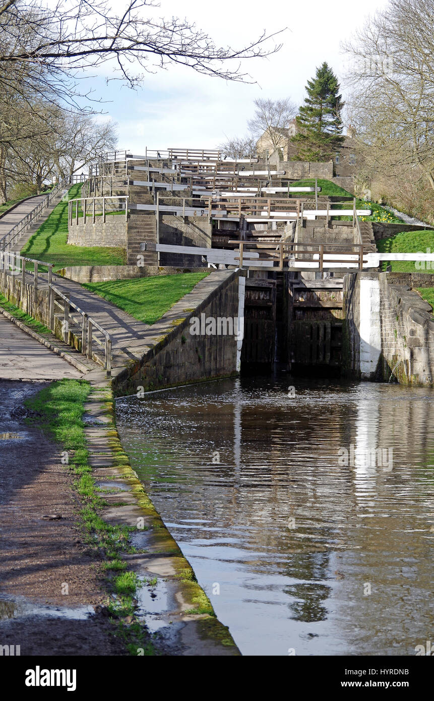 Bingley, West Yorkshire,Five Locks Rise, Leeds & Liverpool Canal Stock Photo