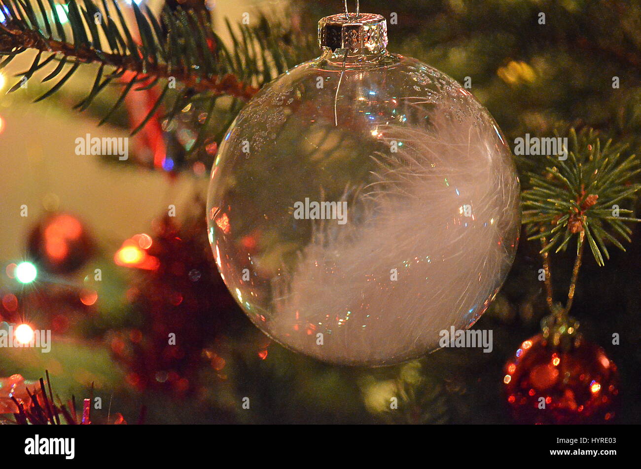 One globe on the Christmas tree Stock Photo