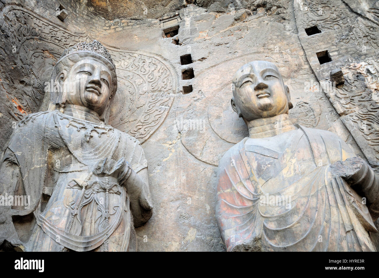 A stone Buddha statues Fengxiansi cave at Longmen grottoes in Luoyang China Henan province. Stock Photo